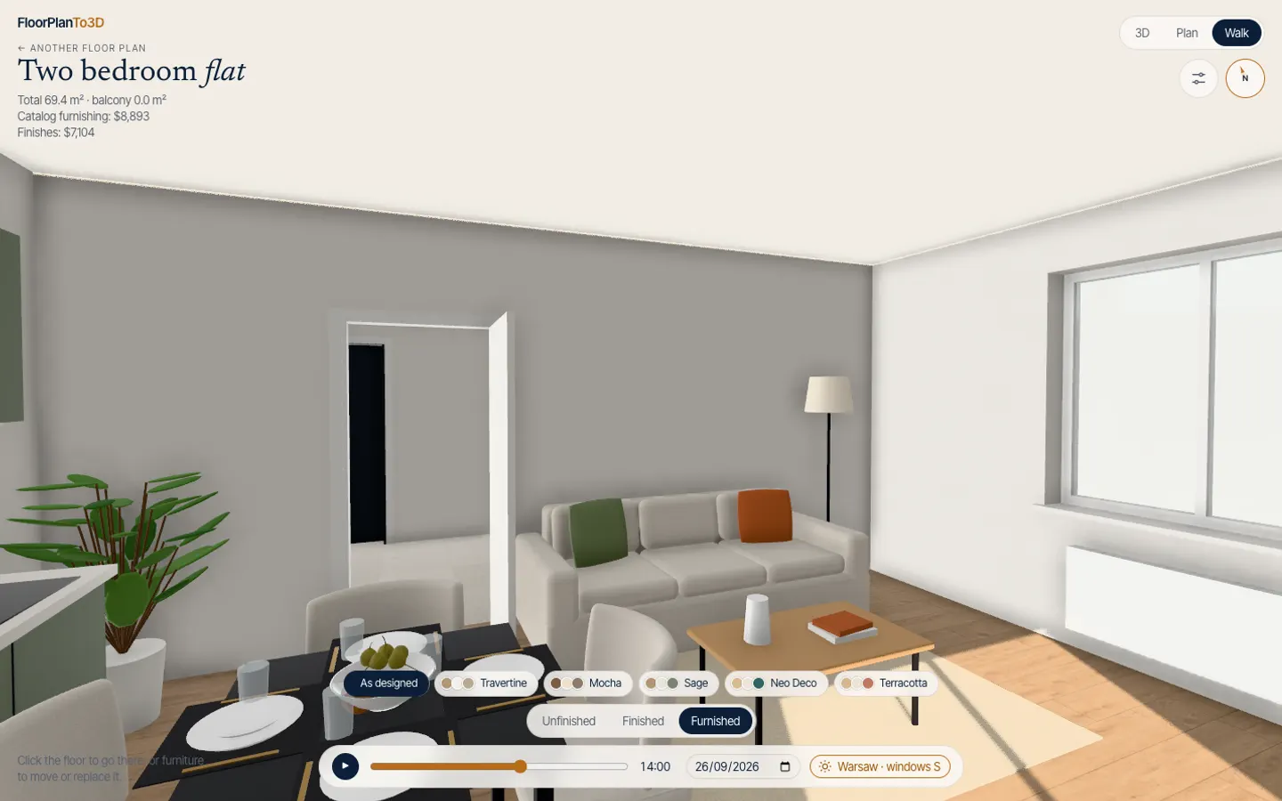 Walking through the flat, with the walk controls